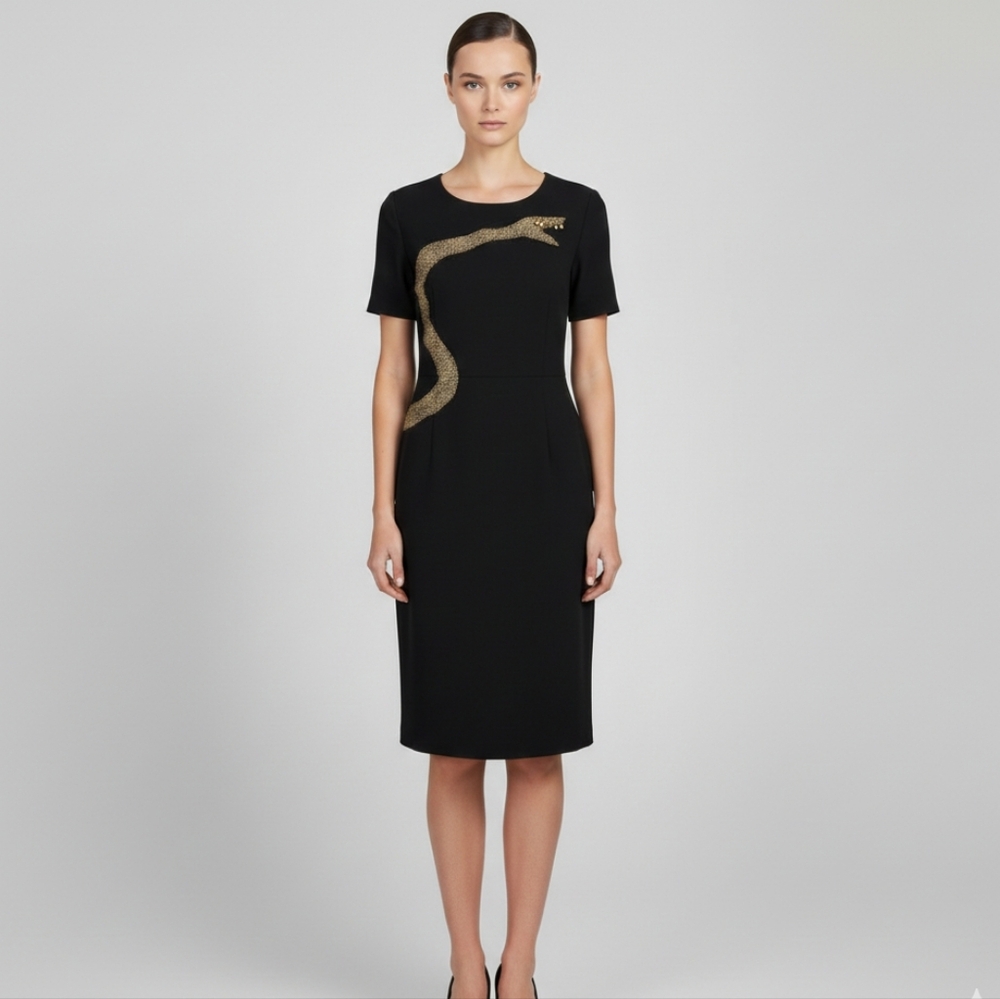 Katrin Leblond Black Jersey Dress Abstract Jewel Eye Snake Lagenlook Artsy XL